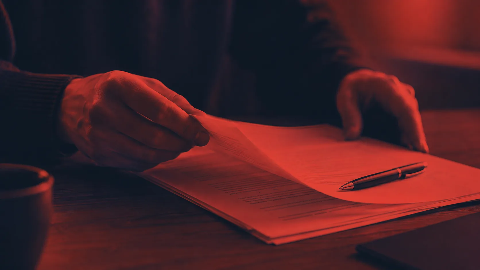 Ondernemer bladert door de pagina's van zijn algemene voorwaarden