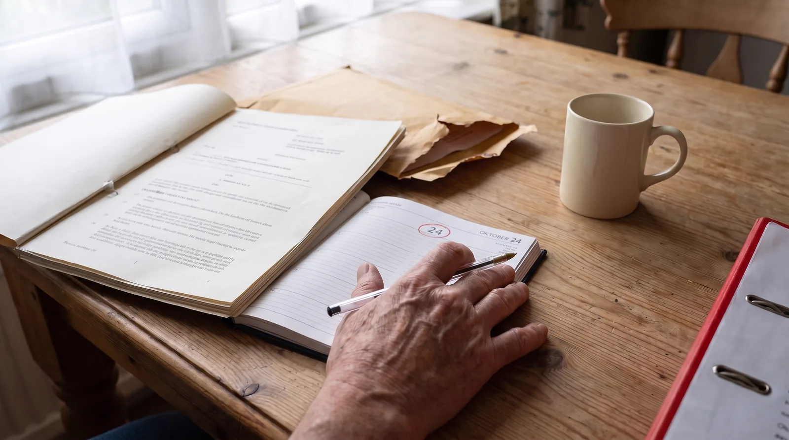 Ontvangen dagvaarding op tafel met agenda waarin de roldatum is aangekruist