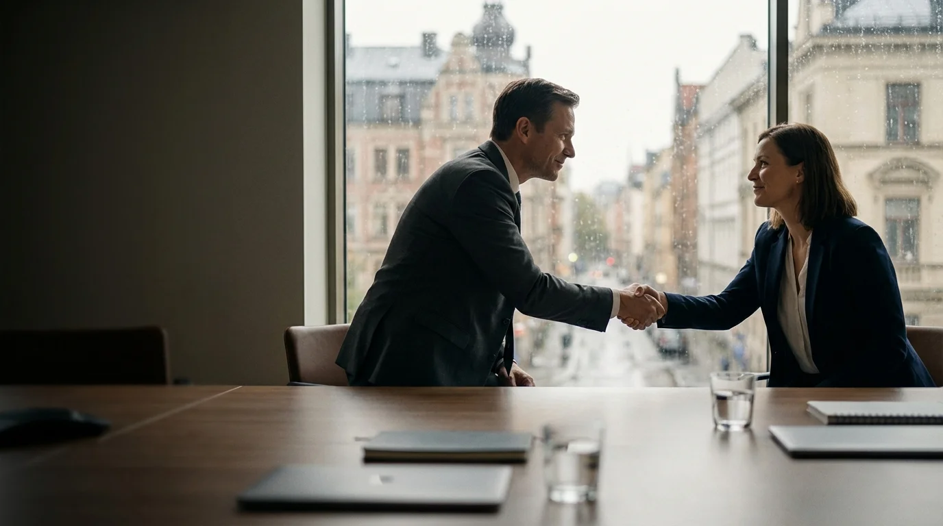 Twee zakenmensen die onderhandelen over een minnelijke regeling - professionele geschiloplossing