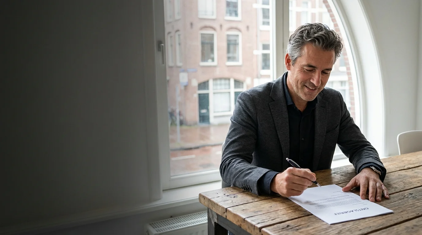 Werknemer die zelfverzekerd een ontslagbrief ondertekent - professioneel vertrekken