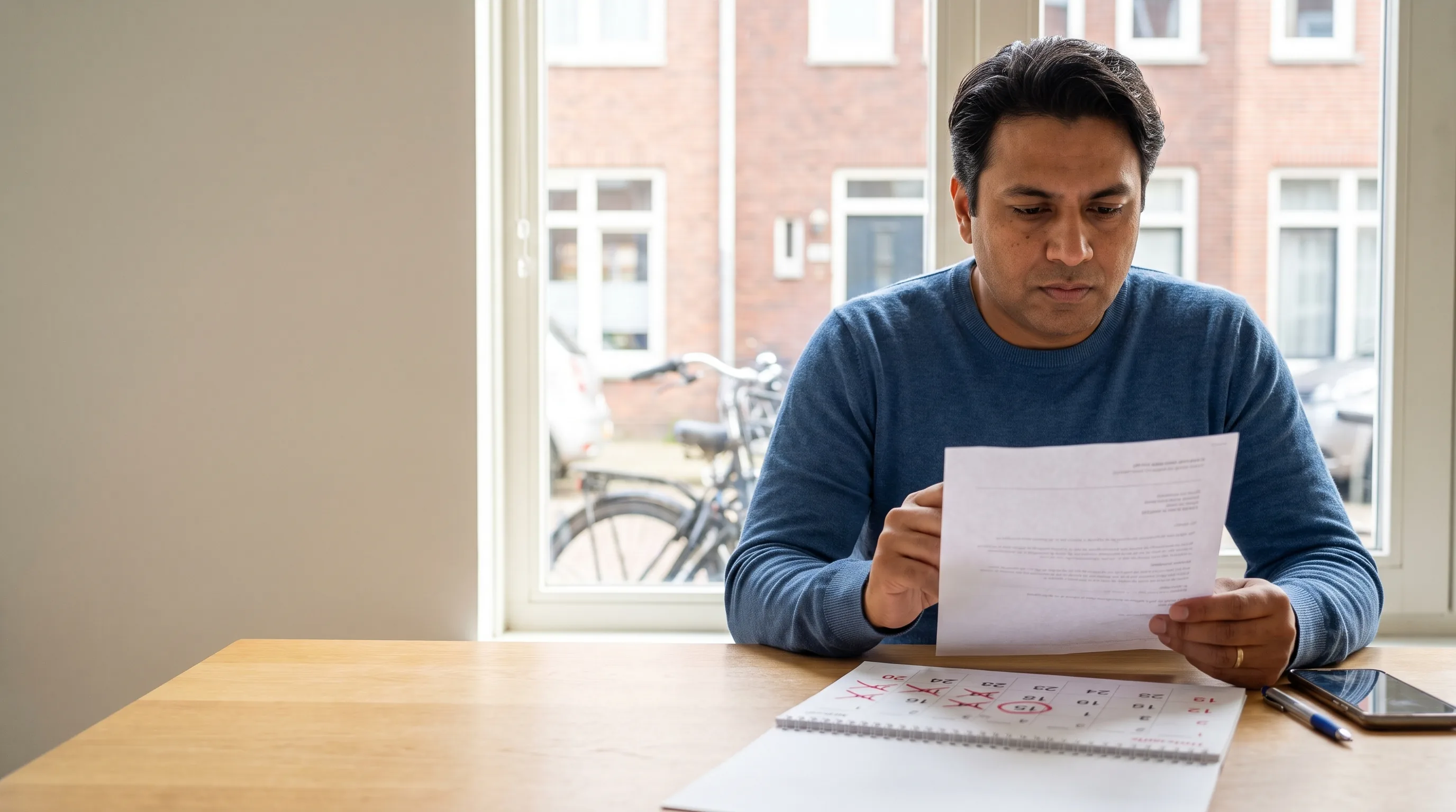 Vervaltermijn na ontslag - werknemer met ontslagbrief en een kalender met de deadline omcirkeld